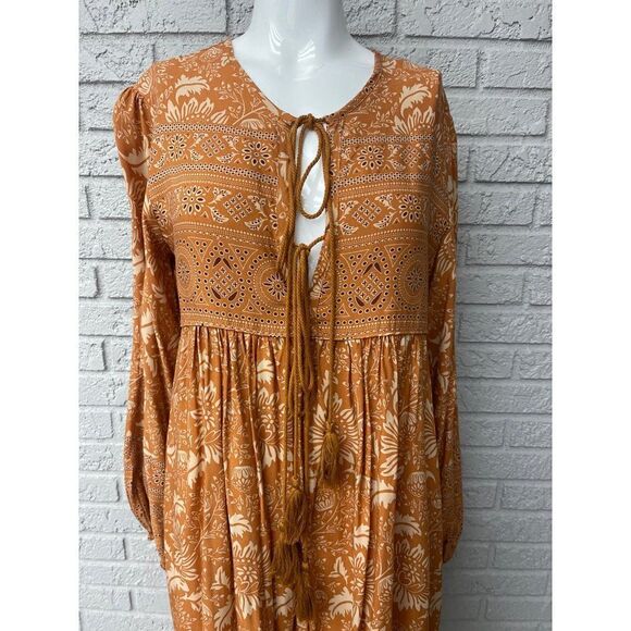 NWT R. Vivimos Boho Tie Front Tassel Balloon Sleeve Ankle Dress Size S - Picture 5 of 13
